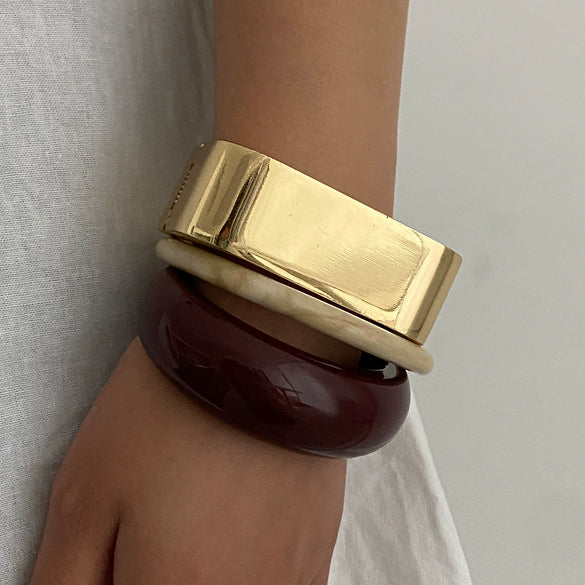 Jewelry Resin Square Wide Bracelet Versatile Retro Red Glossy Manual Electroplated For Women