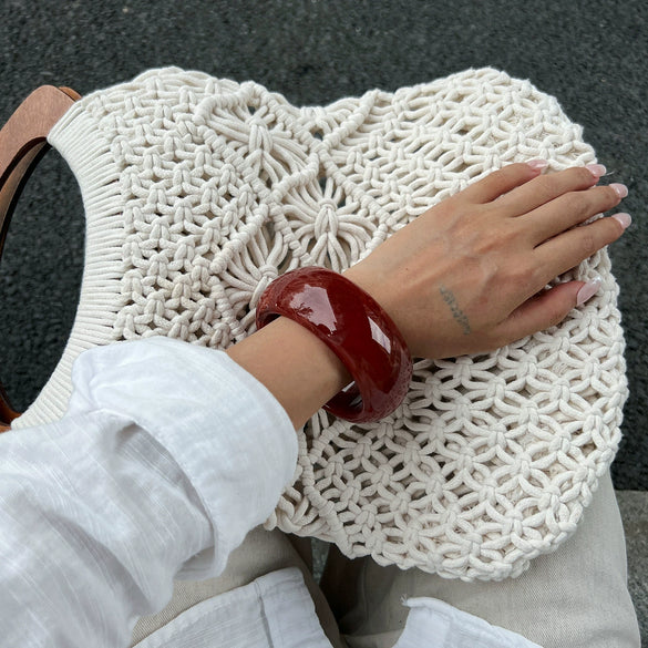 Jewelry Resin Wide Bracelet French Retro Geometric Round Curved Handmade For Women