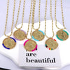 Jewelry Retro Color Crystal Winding Round Geometric Pendant Necklace Copper Titanium Steel Electroplating