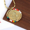 Jewelry Retro Color Crystal Winding Round Geometric Pendant Necklace Copper Titanium Steel Electroplating