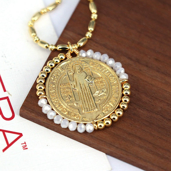 Jewelry Retro Color Crystal Winding Round Geometric Pendant Necklace Copper Titanium Steel Electroplating
