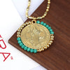 Jewelry Retro Color Crystal Winding Round Geometric Pendant Necklace Copper Titanium Steel Electroplating