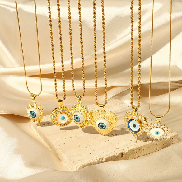 Jewelry Retro Devil's Eye 316L Stainless Steel Gold Plated Copper Necklace For Women With Geometric Pattern
