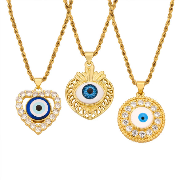 Jewelry Retro Devil's Eye 316L Stainless Steel Gold Plated Copper Necklace For Women With Geometric Pattern
