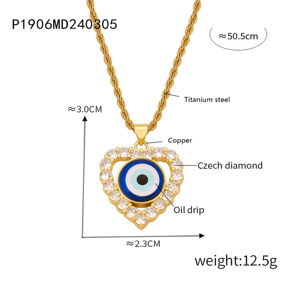 Jewelry Retro Devil's Eye 316L Stainless Steel Gold Plated Copper Necklace For Women With Geometric Pattern