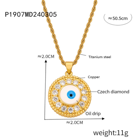 Jewelry Retro Devil's Eye 316L Stainless Steel Gold Plated Copper Necklace For Women With Geometric Pattern
