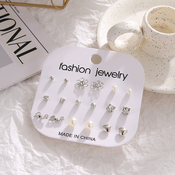Jewelry Retro Geometric Crystal Alloy English Alphabet Butterfly Woven Round Earrings Set