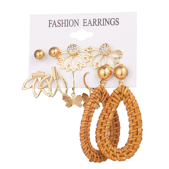 Jewelry Retro Geometric Crystal Alloy English Alphabet Butterfly Woven Round Earrings Set