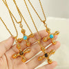 Jewelry Retro Joker Creative Cross 316L Stainless Steel Inlaid Tiger Eye Stone Electroplated Pendant Necklace Earrings For Women