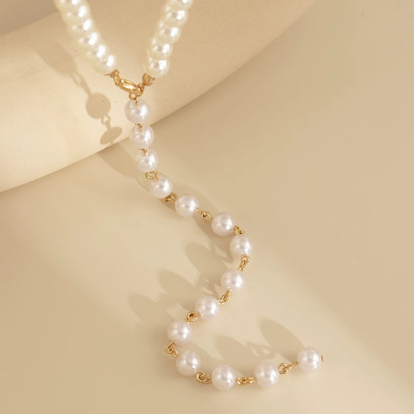 Jewelry Retro Round Beaded Chain Imitation Pearl Tassel Metal Ball Chain Necklace