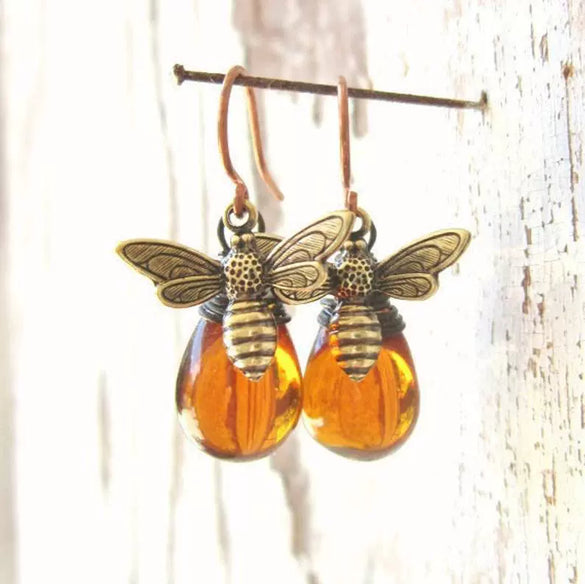 Jewelry Retro Small Bee Water Drop Alloy Electroplated Earrings