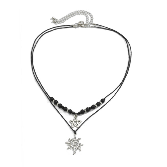 Jewelry Retro Star Pendant Necklace Metal Alloy Wax Line Electroplated