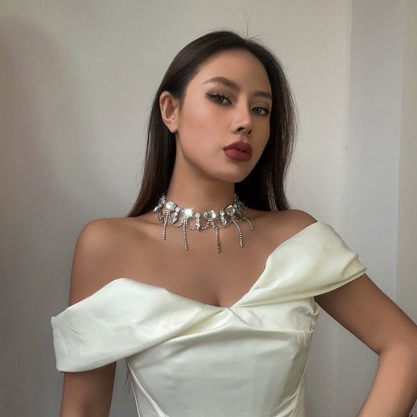 Jewelry Rhinestone Claw Chain Clavicle Necklace With Dropshaped And Geometric Pattern For Women