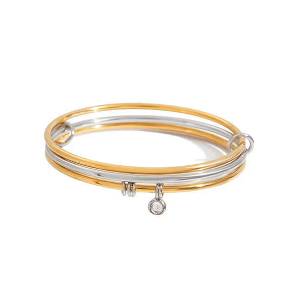 Jewelry Ring And Bracelet Stainless Steel Electroplating Geometric Style Gold And Silver Color Matching