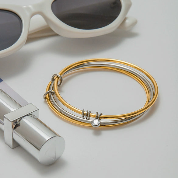 Jewelry Ring And Bracelet Stainless Steel Electroplating Geometric Style Gold And Silver Color Matching
