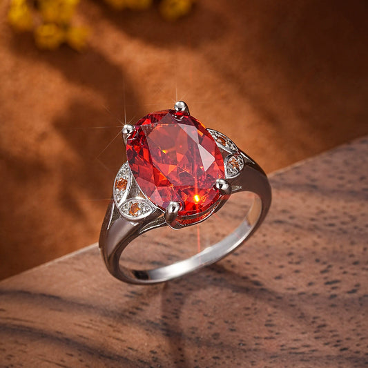 Jewelry Ring Copper Inlaid Orange Oval Zircon Light Luxury Geometric Electroplated For Men And Women