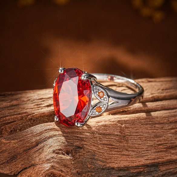 Jewelry Ring Copper Inlaid Orange Oval Zircon Light Luxury Geometric Electroplated For Men And Women