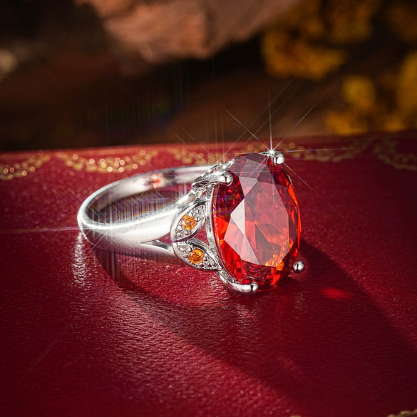Jewelry Ring Copper Inlaid Orange Oval Zircon Light Luxury Geometric Electroplated For Men And Women