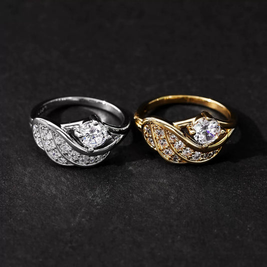 Jewelry Ring Copper Silver Wings Inlaid White Zirconium Geometric Electroplating Unisex