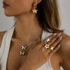 Jewelry Ring Earrings Necklace With Fivepointed Star Pattern Titanium Steel And Stainless Steel Electroplated For Women