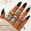 Jewelry Ring Mushroom Love Moon Leaves Ancient Silver Metal Geometric Electroplated Unisex 7Piece Set