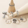 Jewelry Ring Mushroom Love Moon Leaves Ancient Silver Metal Geometric Electroplated Unisex 7Piece Set