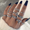 Jewelry Ring Mushroom Love Moon Leaves Ancient Silver Metal Geometric Electroplated Unisex 7Piece Set