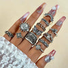 Jewelry Ring Mushroom Love Moon Leaves Ancient Silver Metal Geometric Electroplated Unisex 7Piece Set