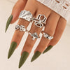 Jewelry Ring Mushroom Love Moon Leaves Ancient Silver Metal Geometric Electroplated Unisex 7Piece Set