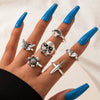 Jewelry Ring Mushroom Love Moon Leaves Ancient Silver Metal Geometric Electroplated Unisex 7Piece Set