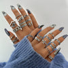 Jewelry Ring Mushroom Love Moon Leaves Ancient Silver Metal Geometric Electroplated Unisex 7Piece Set