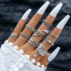 Jewelry Ring Mushroom Love Moon Leaves Ancient Silver Metal Geometric Electroplated Unisex 7Piece Set