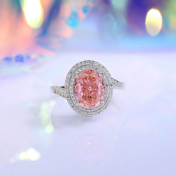 Jewelry Ring S925 Sterling Silver Oval Geometric Cut Set With Diamonds For Women