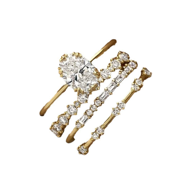 Jewelry Ring Set Alloy Geometric Electroplating With Diamond Zircon Flower For Women