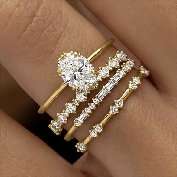 Jewelry Ring Set Alloy Geometric Electroplating With Diamond Zircon Flower For Women