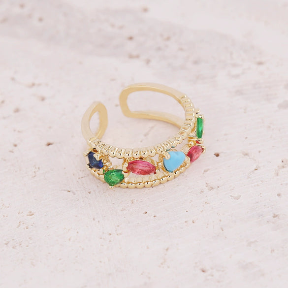 Jewelry Ring Set Copper Heart Shaped With Zircon Electroplated For Women