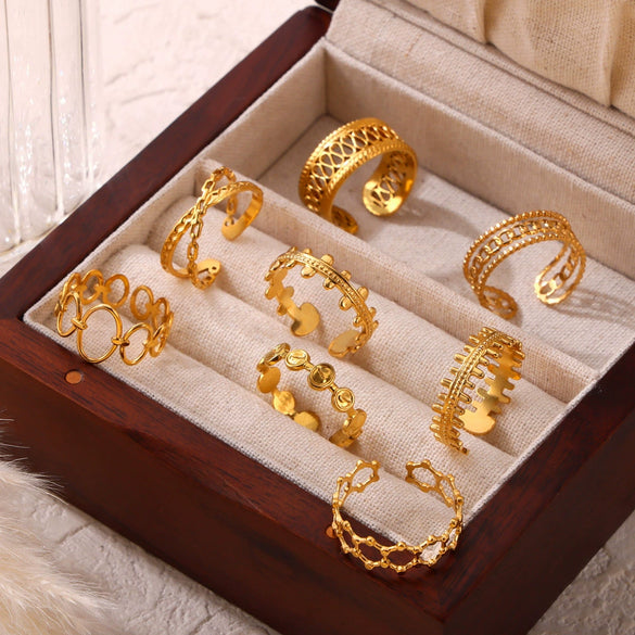 Jewelry Ring Steel Gold Plated Geometric Hollowout Casual Style