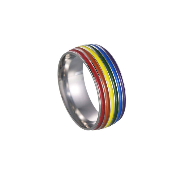 Jewelry Ring Titanium Steel Multicolor Rainbow Oil Dripping Geometric Style