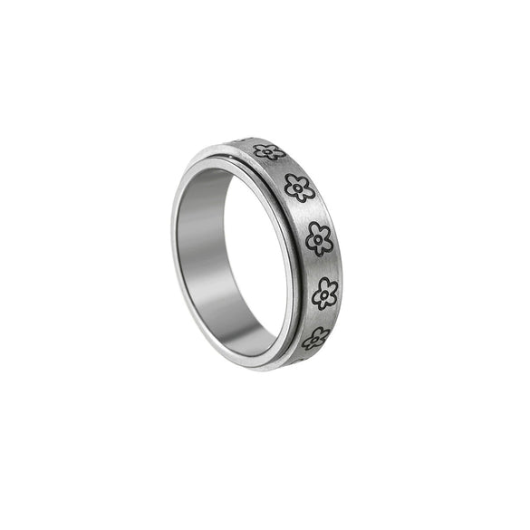 Jewelry Rotating Titanium Steel Decompression Ring Wave Flower Ushaped Pattern Seiko