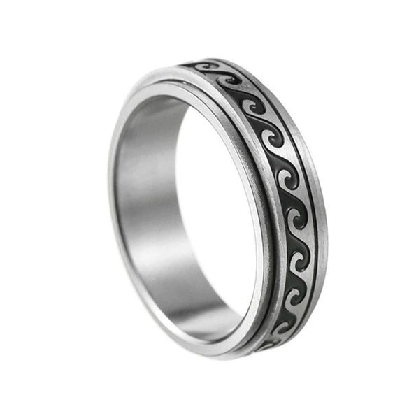 Jewelry Rotating Titanium Steel Decompression Ring Wave Flower Ushaped Pattern Seiko