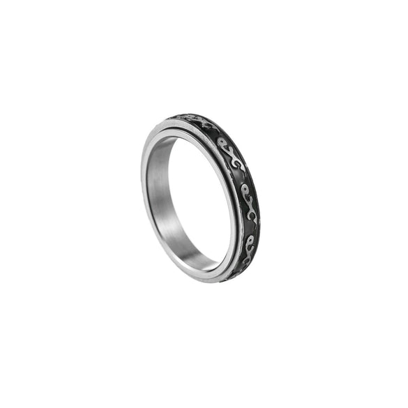 Jewelry Rotating Titanium Steel Decompression Ring Wave Flower Ushaped Pattern Seiko