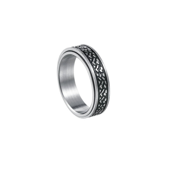 Jewelry Rotating Titanium Steel Decompression Ring Wave Flower Ushaped Pattern Seiko
