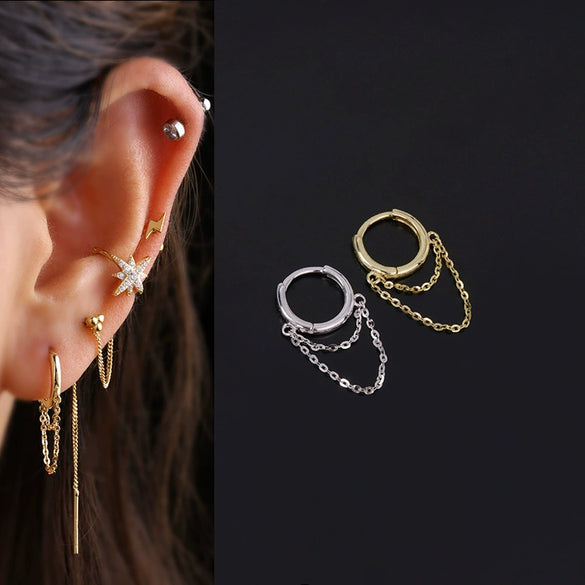 Jewelry S925 Silver Geometric Tassel Earring With Electroplating