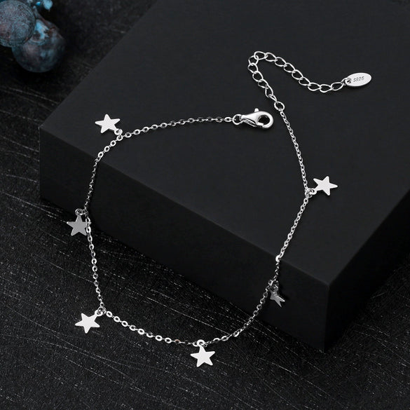 Jewelry S925 Sterling Silver Anklet Geometric Star Pendant Adjustable