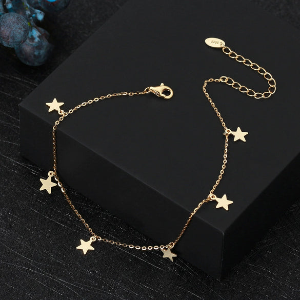 Jewelry S925 Sterling Silver Anklet Geometric Star Pendant Adjustable