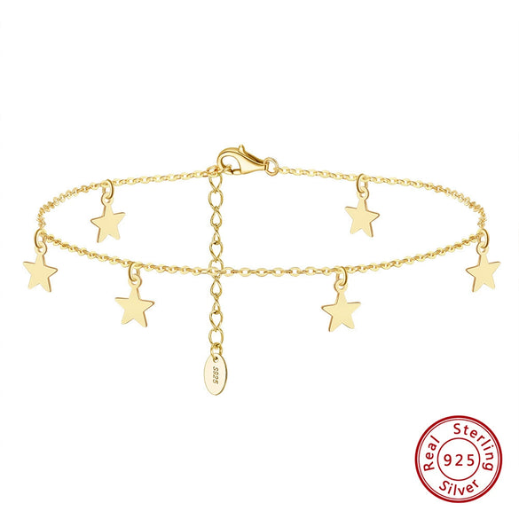 Jewelry S925 Sterling Silver Anklet Geometric Star Pendant Adjustable