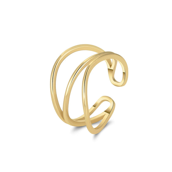 Jewelry S925 Sterling Silver Geometric Cshaped Multilayered Open Ring 14K Goldplated