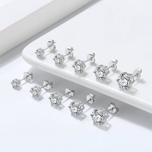 Jewelry S925 Sterling Silver Geometric Diamond Sixclaw Earrings Electroplated