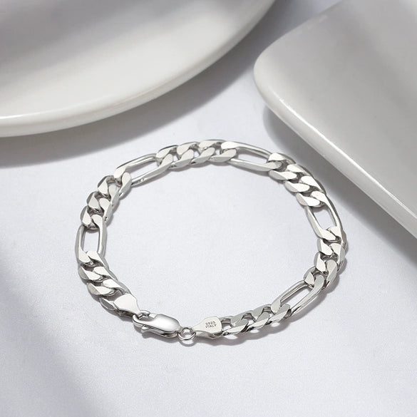 Jewelry S925 Sterling Silver Geometric Figaro Bracelet Electroplating For Men And Women