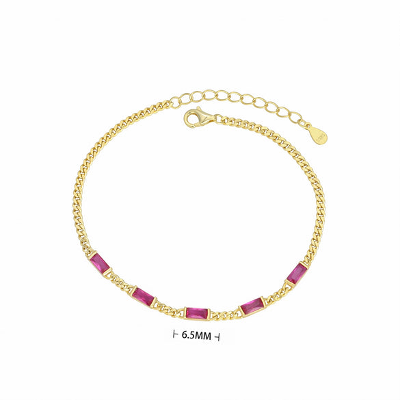 Jewelry S925 Sterling Silver Geometric Inlaid Zircon Retro Dopamine Bracelet Unisex Couple Style